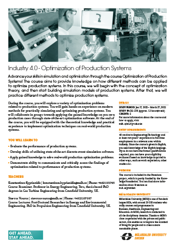 Kursblad Optimization of production systems